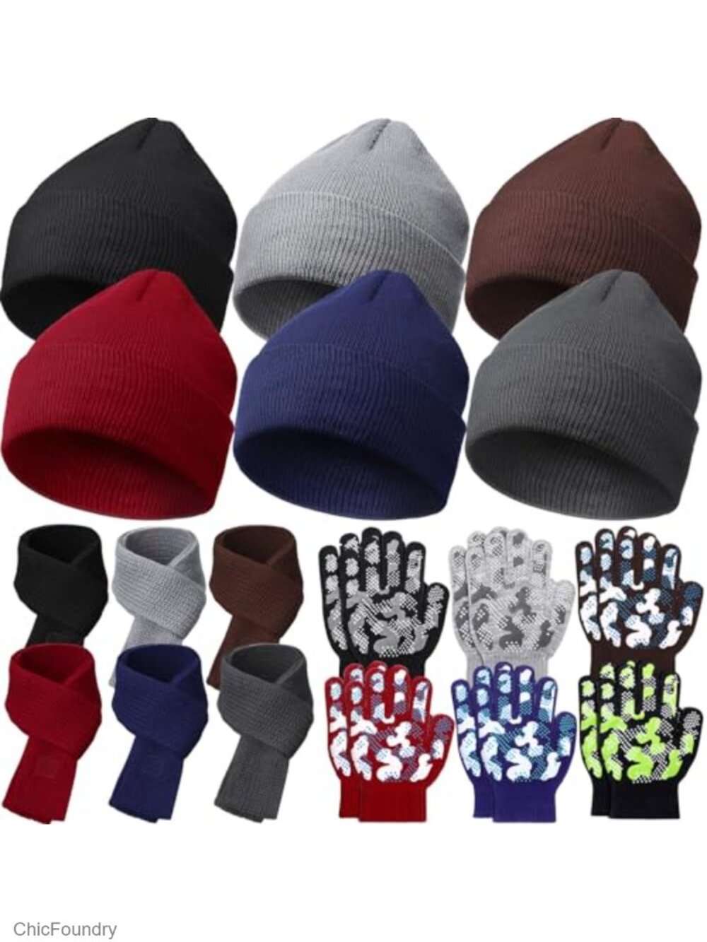 Kids Winter Beanie Scarf Gloves Set - Acrylic Fiber Knitted Cold Weather